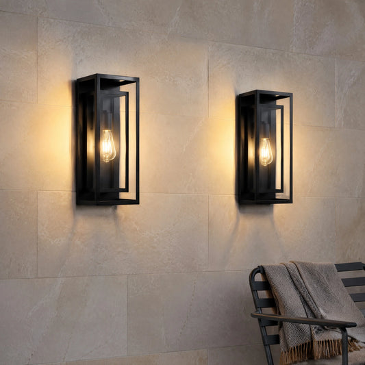 Arlgsite Exterior Iron Wall Lantern With Tempered Glass