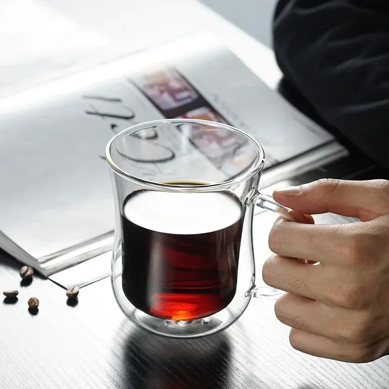 Heat-Resistant Double Wall Glass Cup Beer Coffee Cup Set Handmade Beer Tumbler Mug Tea Whiskey Mugs Transparent Drinkware