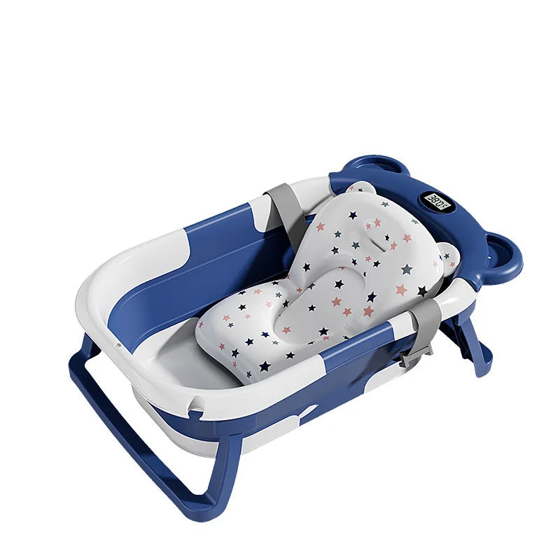 Foldable Baby Bathtub With Thermometer Drain Hole And Cushion