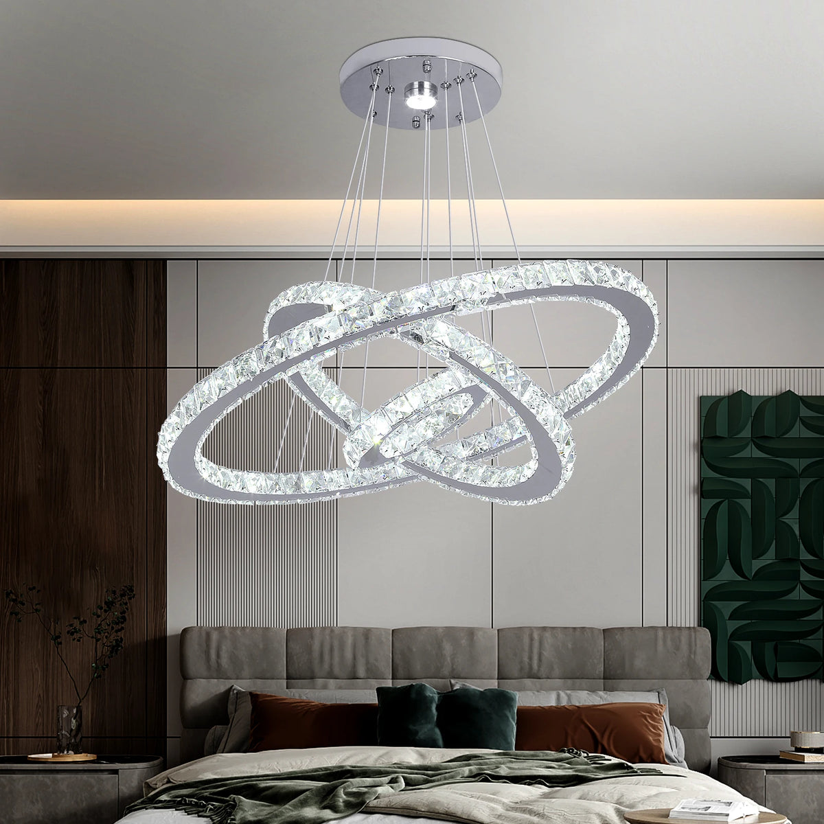 Modern Pendant Light K9 Crystal Chandelier DIY Rings Led Hang Ceiling Lamp Home Decor Chrome Lustre Fixtures Dining Living Room