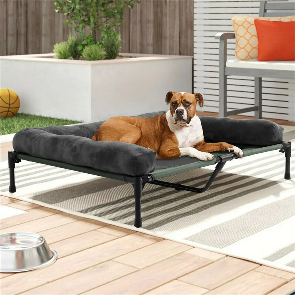 BINGOPAW Elevated Cooling Dog Cot with Breathable Mesh Plush Bolster
