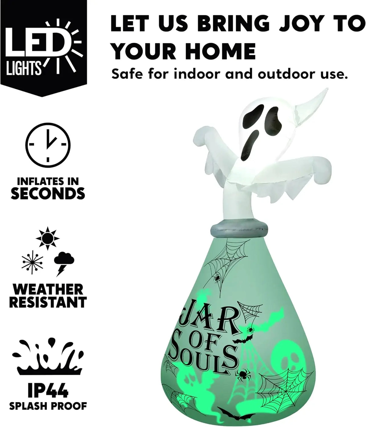 6 FT Halloween Inflatable Outdoor Decoration, Ghost Inflatable Halloween Decor Outdoor, Blow Up Ghost in the Jar with Green Projecting LED for Halloween Yard Decoration