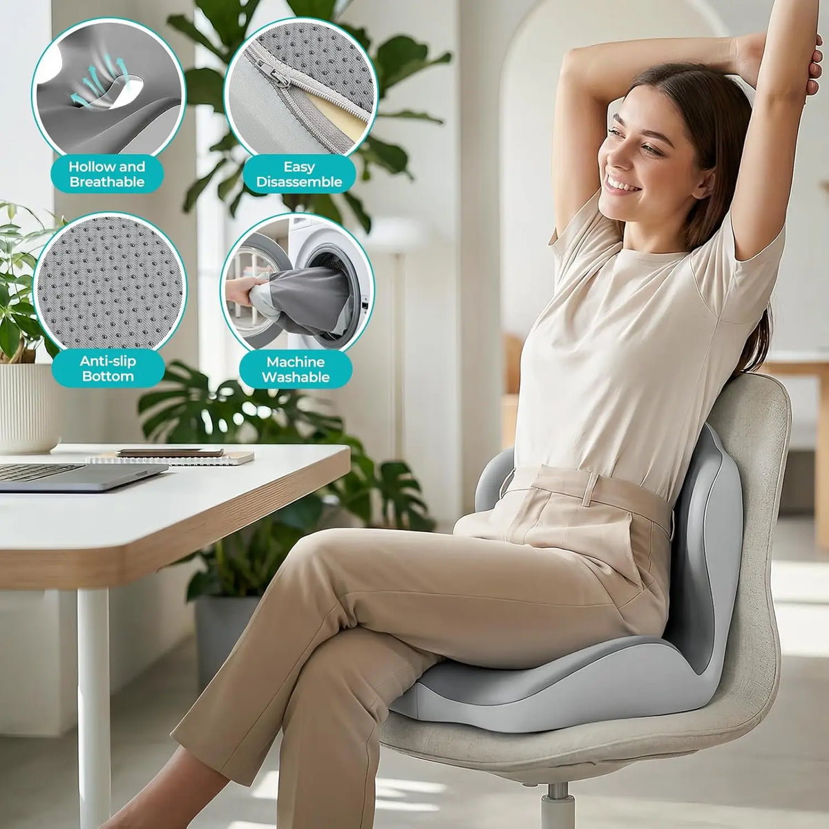 Ergonomic Memory Foam Seat Cushion Lumbar Office Car Back Support
