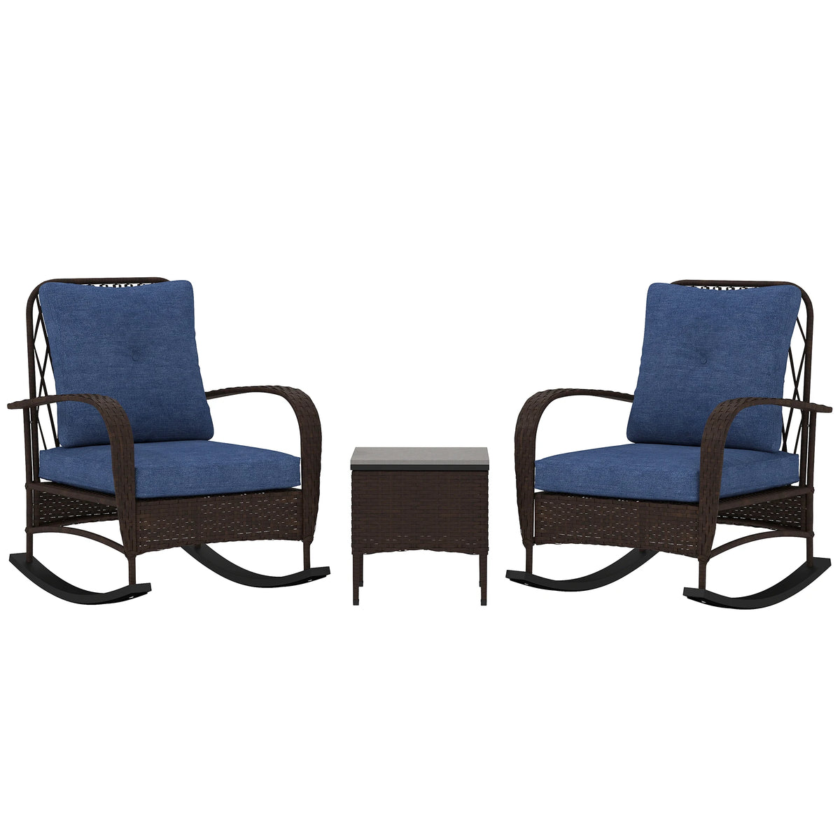 Outsunny Outdoor Rattan Rocking Chair Set With Coffee Table