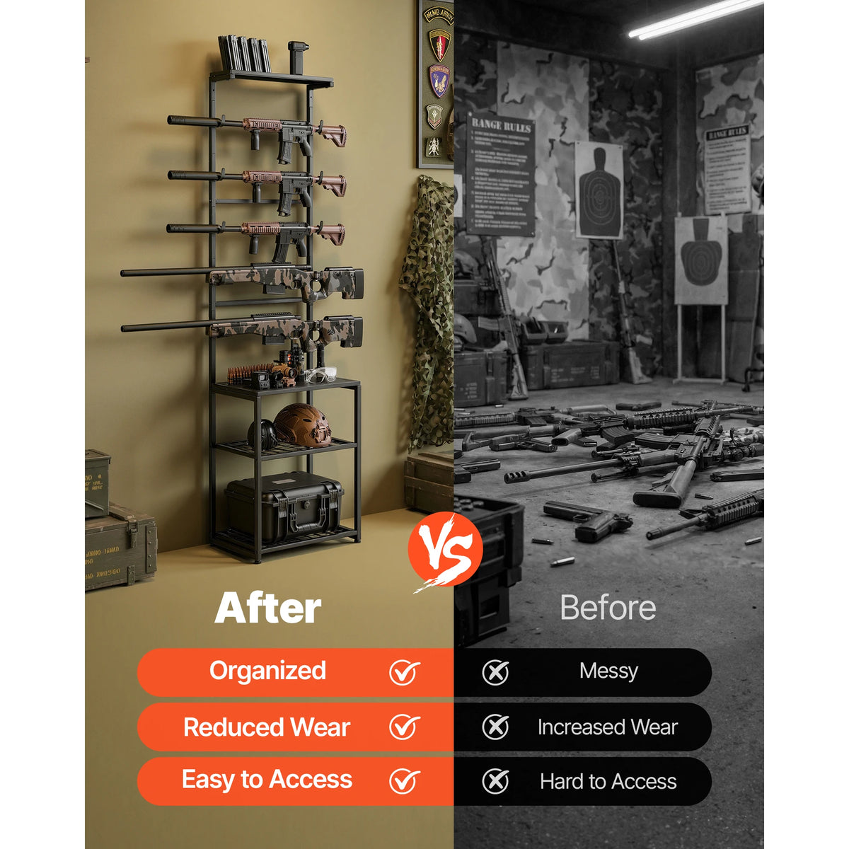 SucceBuy Freestanding Rifle and Shotgun Rack with Storage Shelf