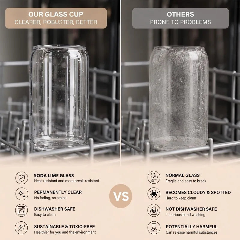 Can Shaped Glass Cups With Bamboo Lids And Reusable Straws
