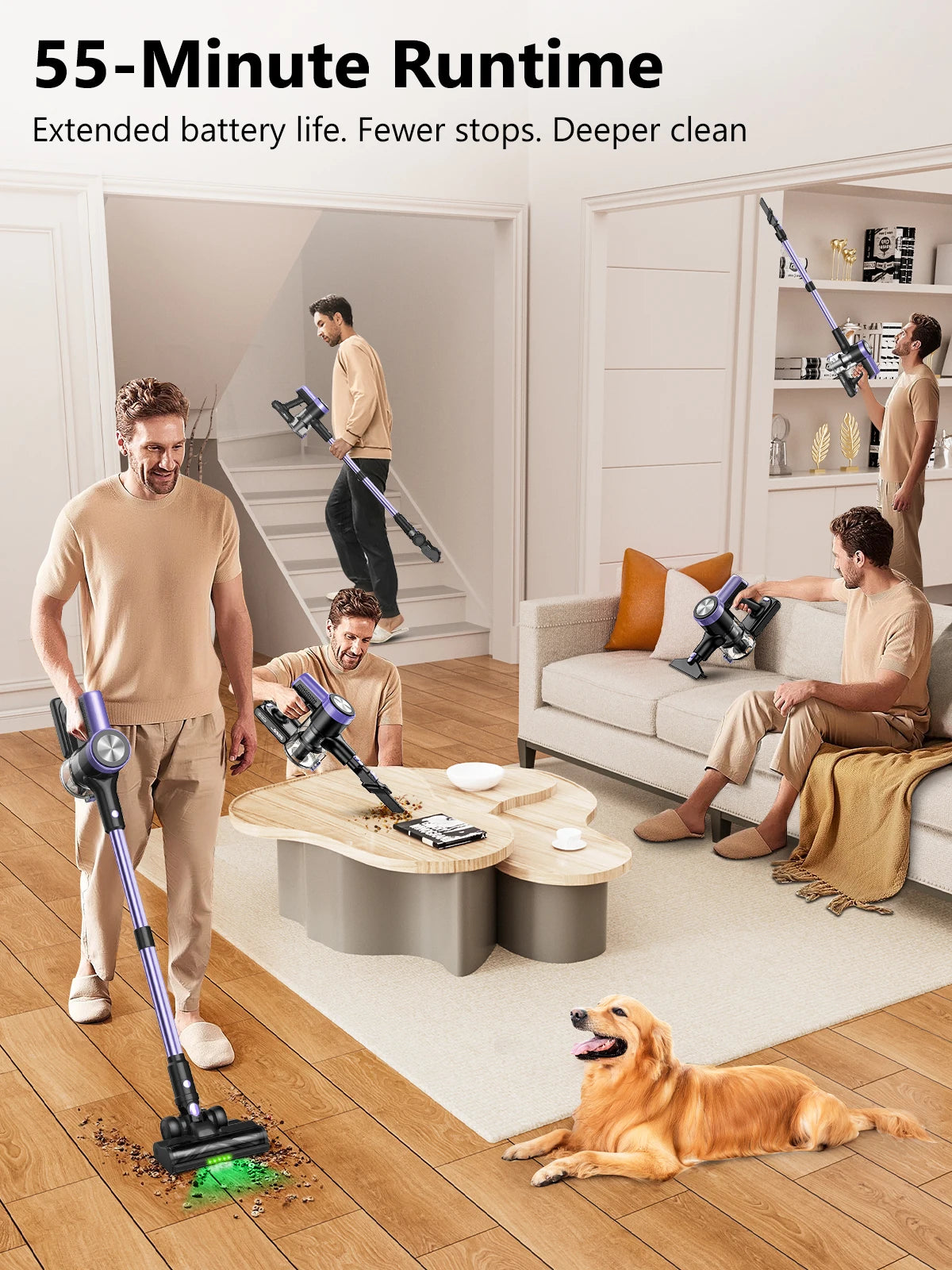SUXIANGVAC Cordless Vacuum Cleaner 500W 55KPa Self Standing