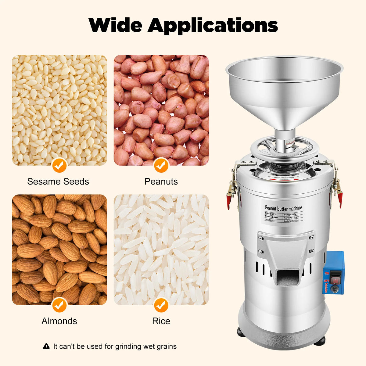 1100W Commercial Peanut Butter Maker High Grinding 33 Lbs