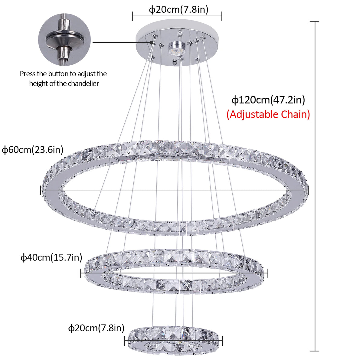 Modern Pendant Light K9 Crystal Chandelier DIY Rings Led Hang Ceiling Lamp Home Decor Chrome Lustre Fixtures Dining Living Room