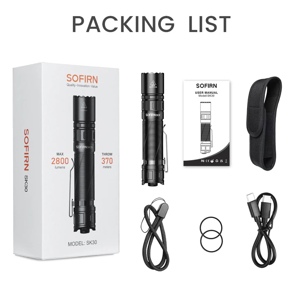 Sofirn Sk30 3000 Lumen Usb C Rechargeable Tactical Flashlight