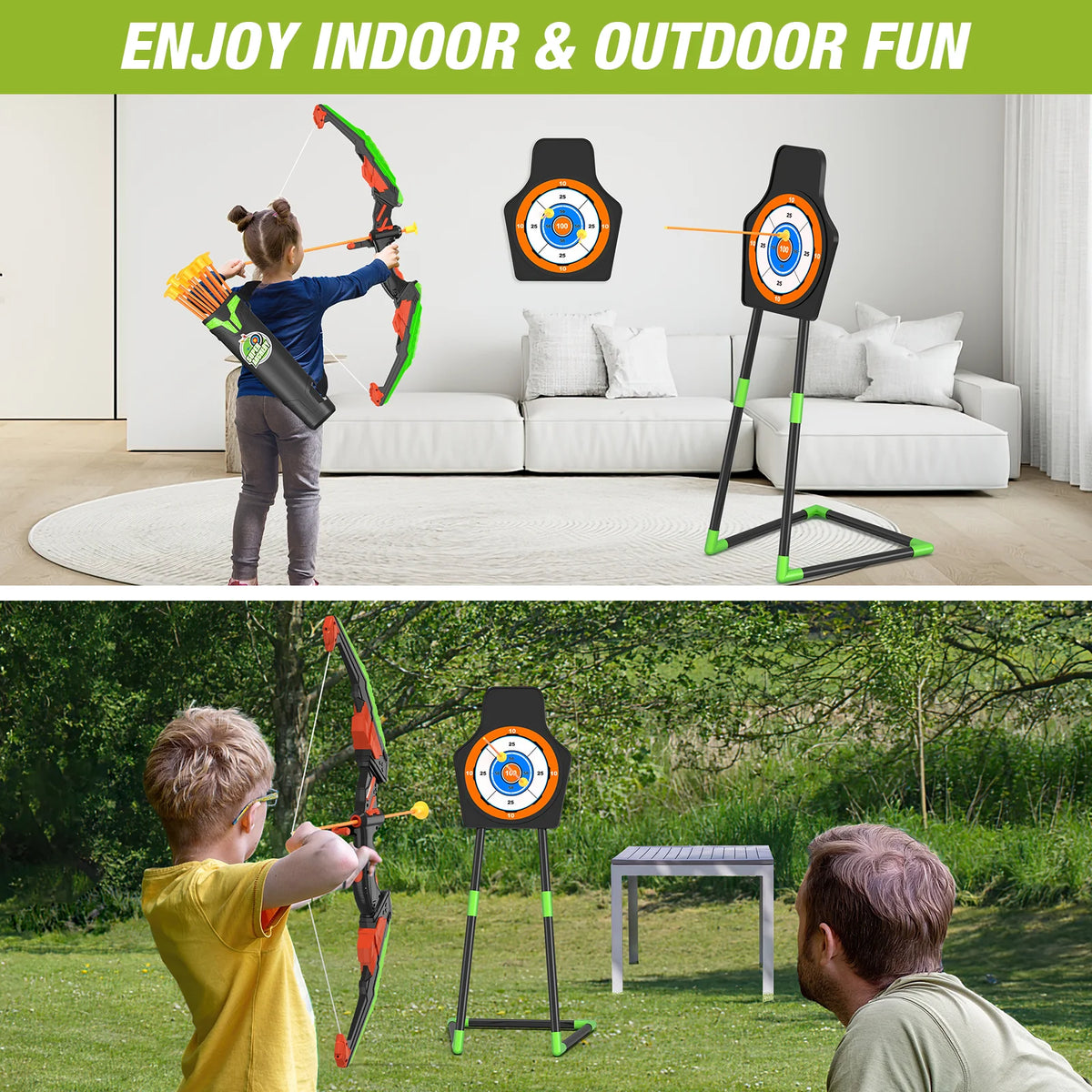 Bow and Arrow Set for Kids with LED Lights-Archery Set with 12 Suction Cup Arrows, Quivers & Standing Target, Outdoor Toys for Kids Boys & Girls Ages 3-12 Years Old