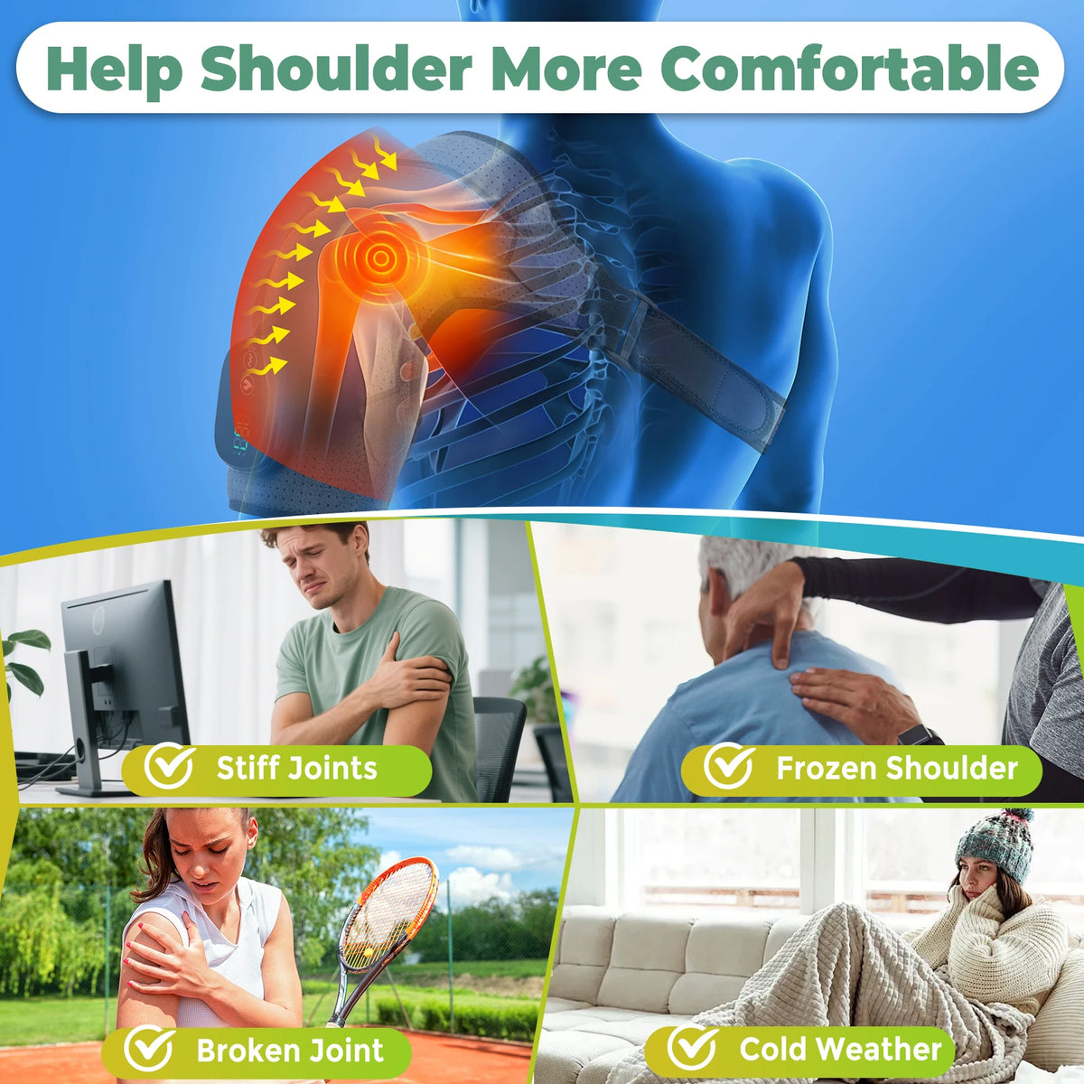 Hailicare Cordless Heated Shoulder Wrap Massager For Pain Relief