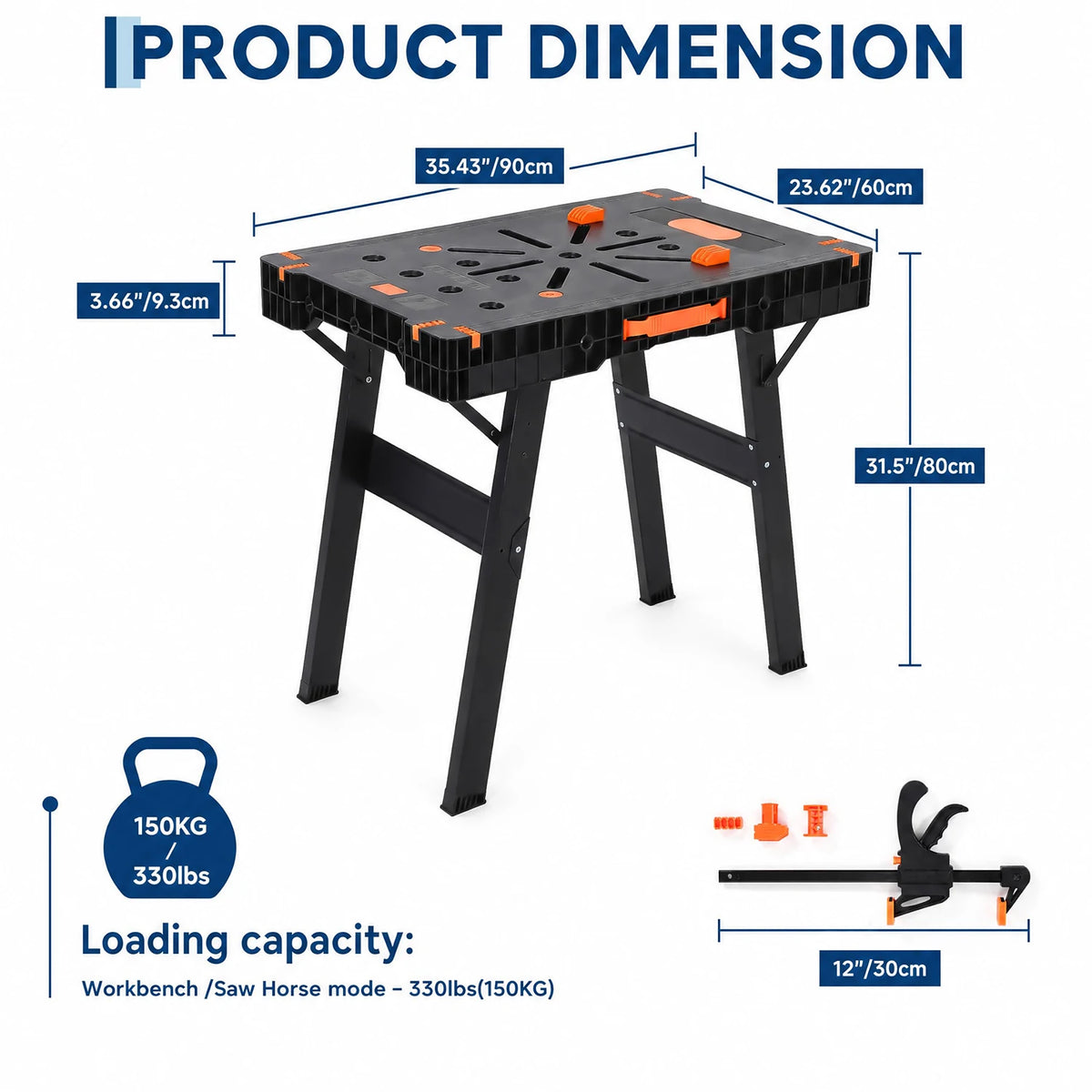 2-in-1 Folding Work Table & Sawhorse, Portable Workbench 300 Lbs, Heavy Duty 1000 Lb Sawhorse For Garage Jobsite