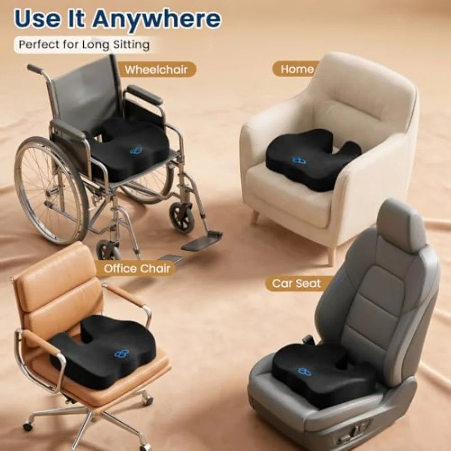 Seat Cushion with Velvet Cover, Thick Memory Foam Cushions for Office Chair, Car Seat, Airplane, Relieving Pressure Tailbone Sc