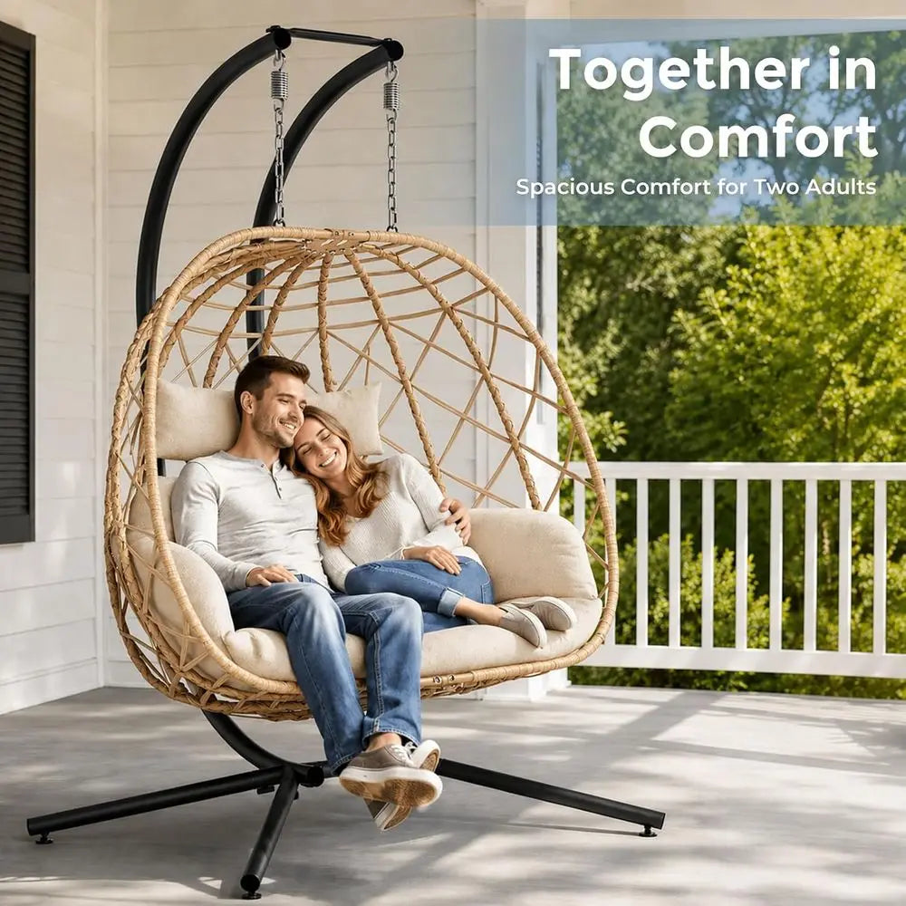Double Egg Swing Chair With Stand Outdoor Indoor Hanging Hammock