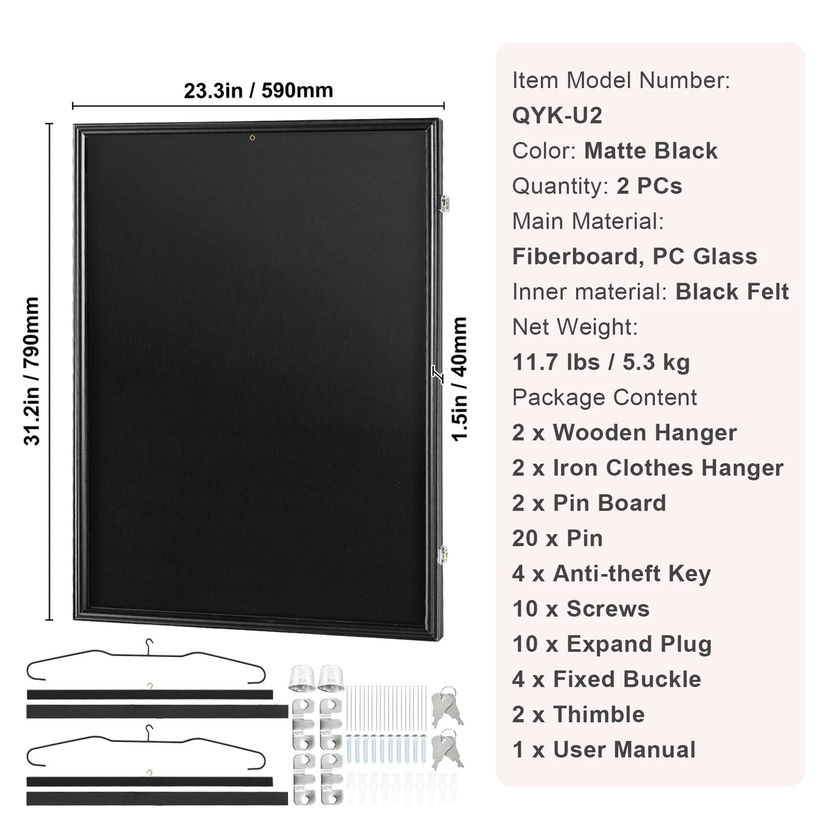 SucceBuy Jersey Display / Sports Card Display Frame Case, Large Lockable Sport Shadow Box, 98% UV Protection PC Glass & Hangers