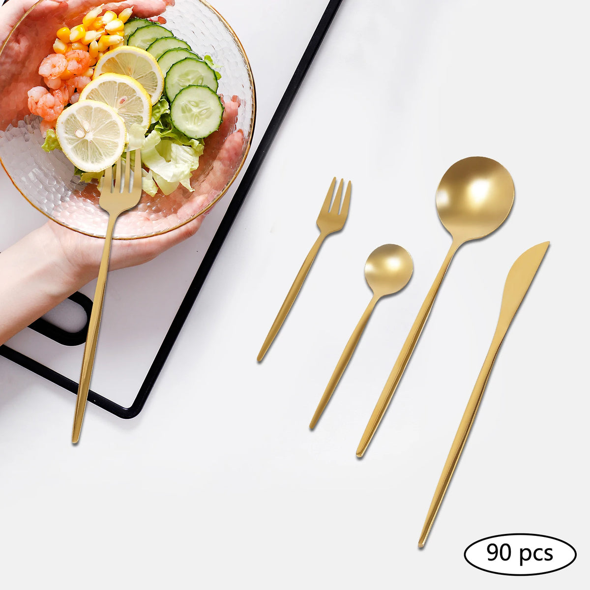 90Pcs Stainless Steel Flatware Set with Forks Knives Spoons