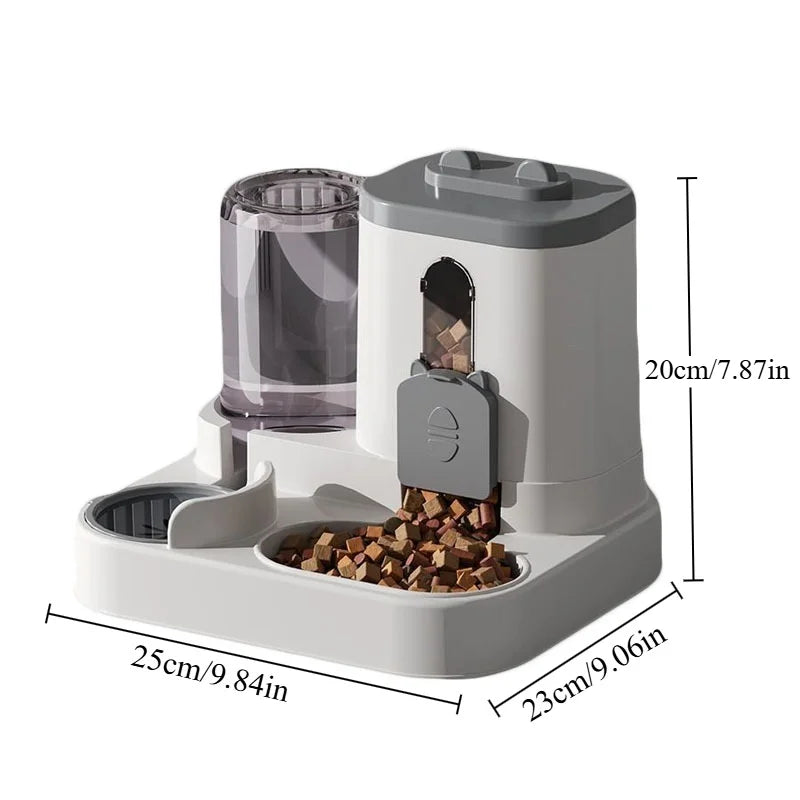 Spill Proof Automatic Pet Food Dispenser With Water Fountain