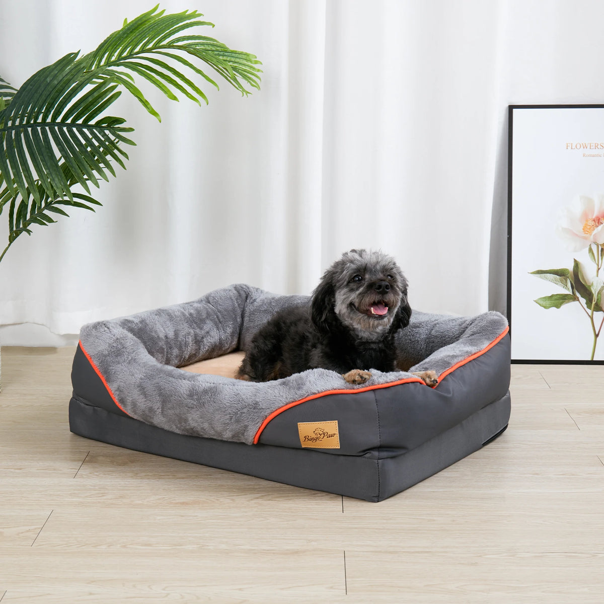 BINGOPAW Orthopedic Dog Bed With Bolster And Removable Cover