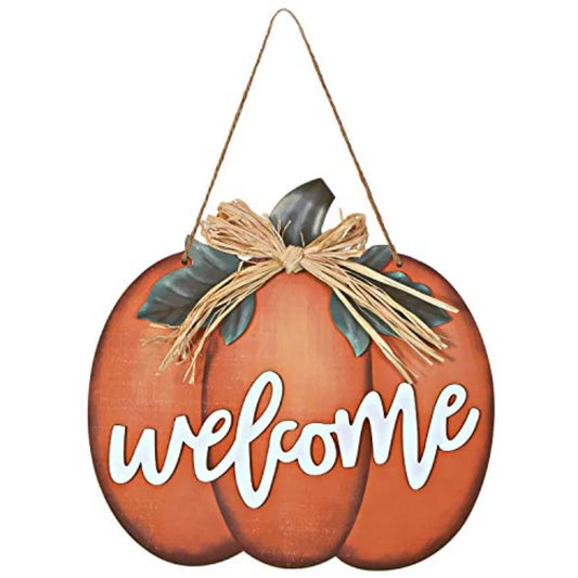Fall Decor Pumpkin Welcome Sign Thanksgiving Door Hanger Wooden Pumpkin Decor Hanging Porch Sign for Autumn Harvest Thanksgivin