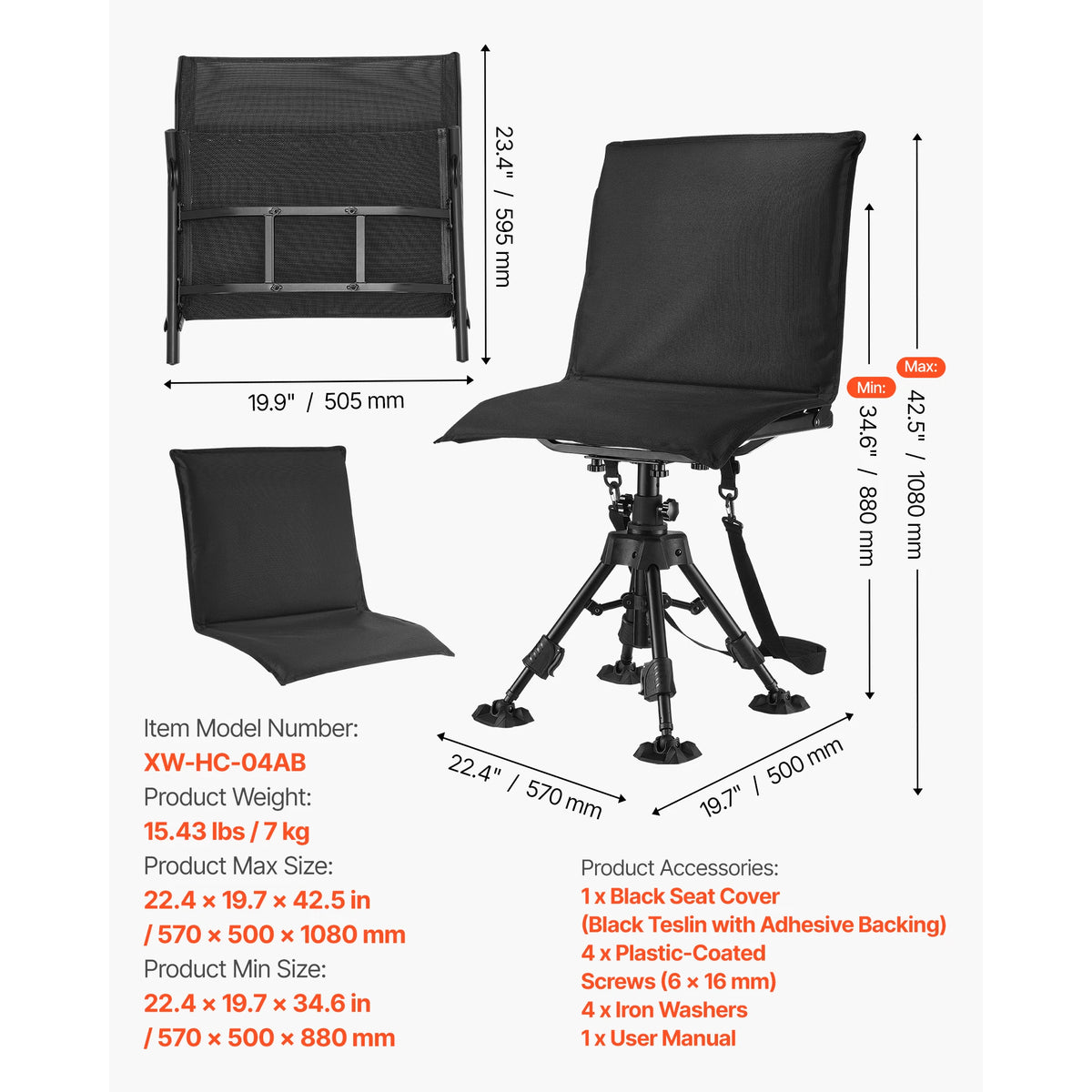 Heavy Duty Swivel Hunting Folding Ground Stool For Camping
