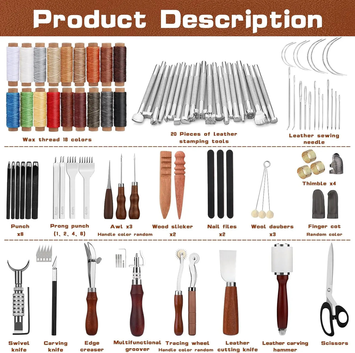 Leatherworking Tool Kit With Custom Storage Bag For DIY Crafts