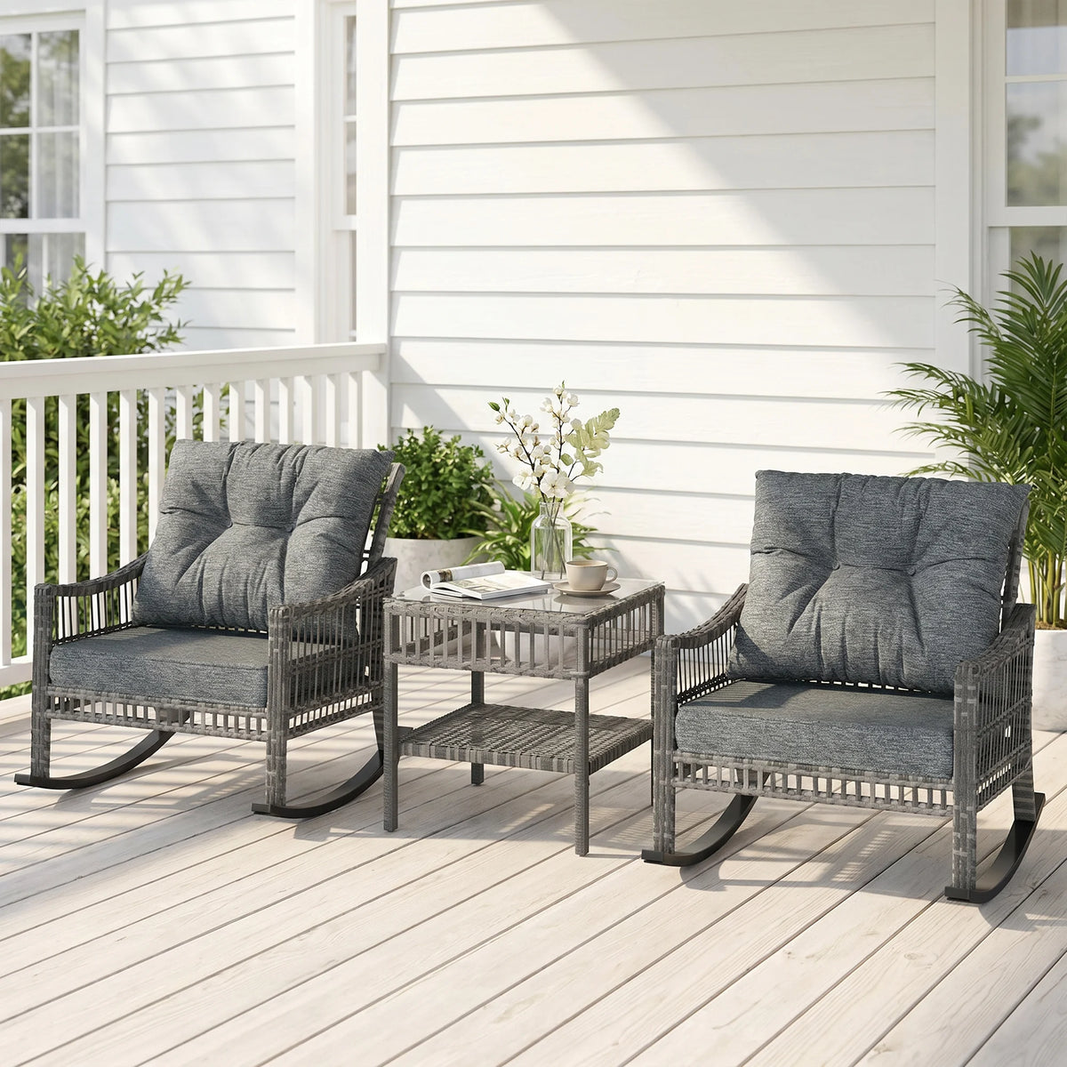 Outsunny 3 Piece Outdoor PE Rattan Patio Conversation Set