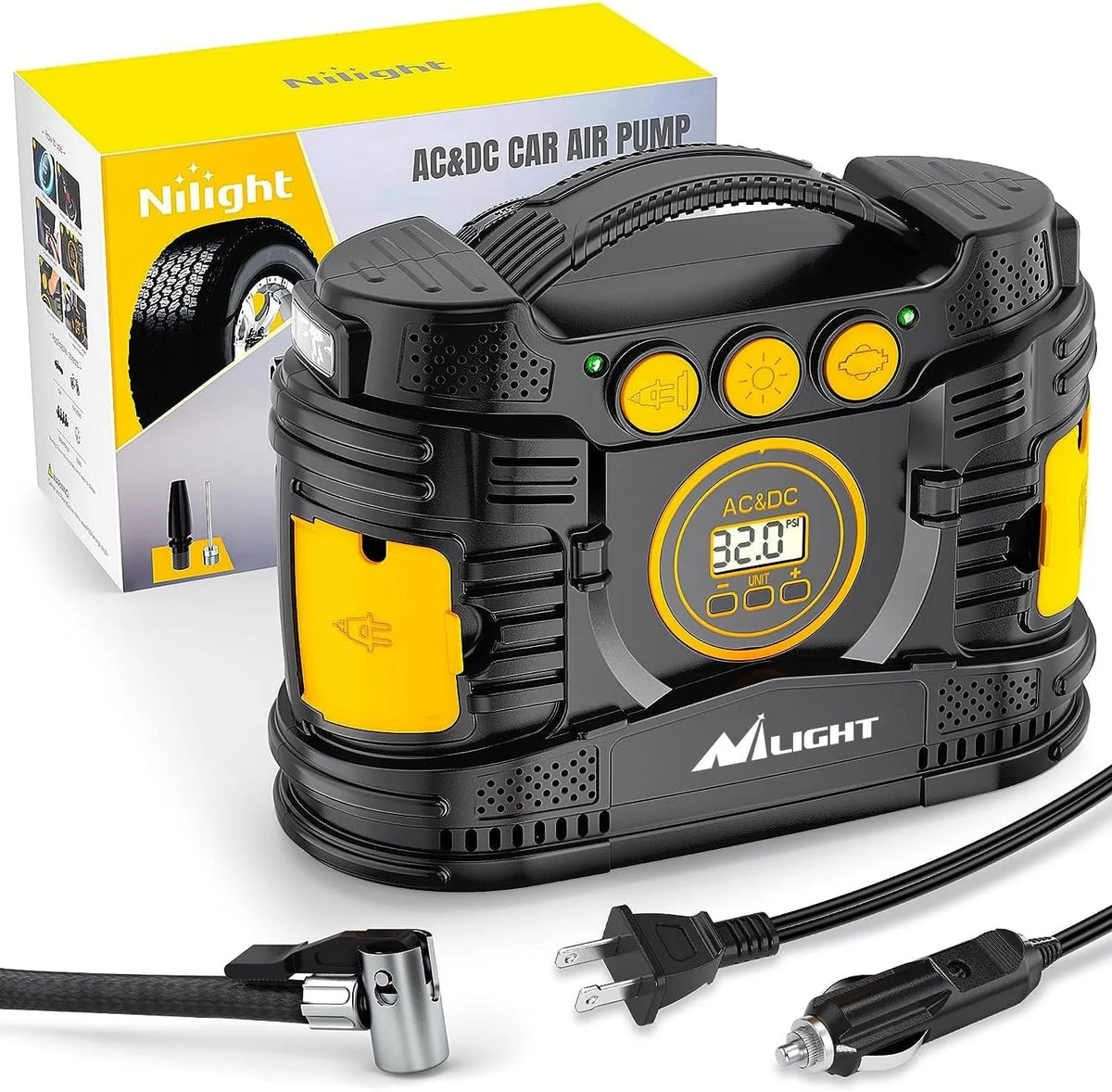 Nilight Dual Power Portable Tire Inflator With Auto Shutoff
