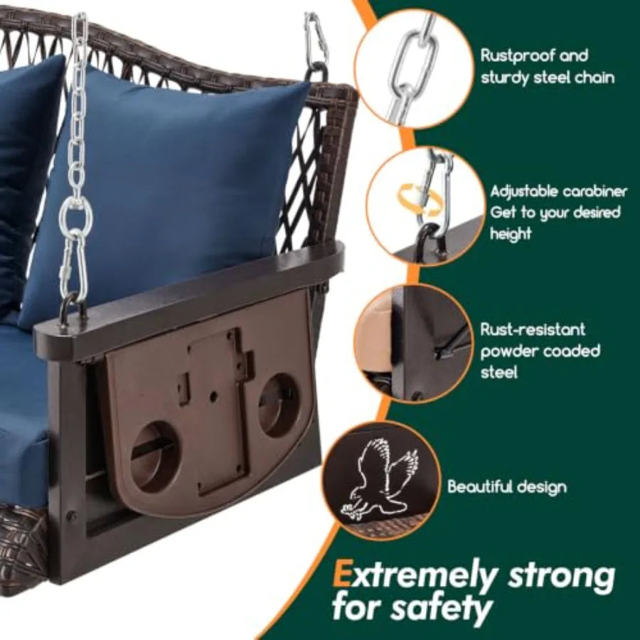 Heavy Duty Outdoor Wicker Patio Swing Bench With Cushions