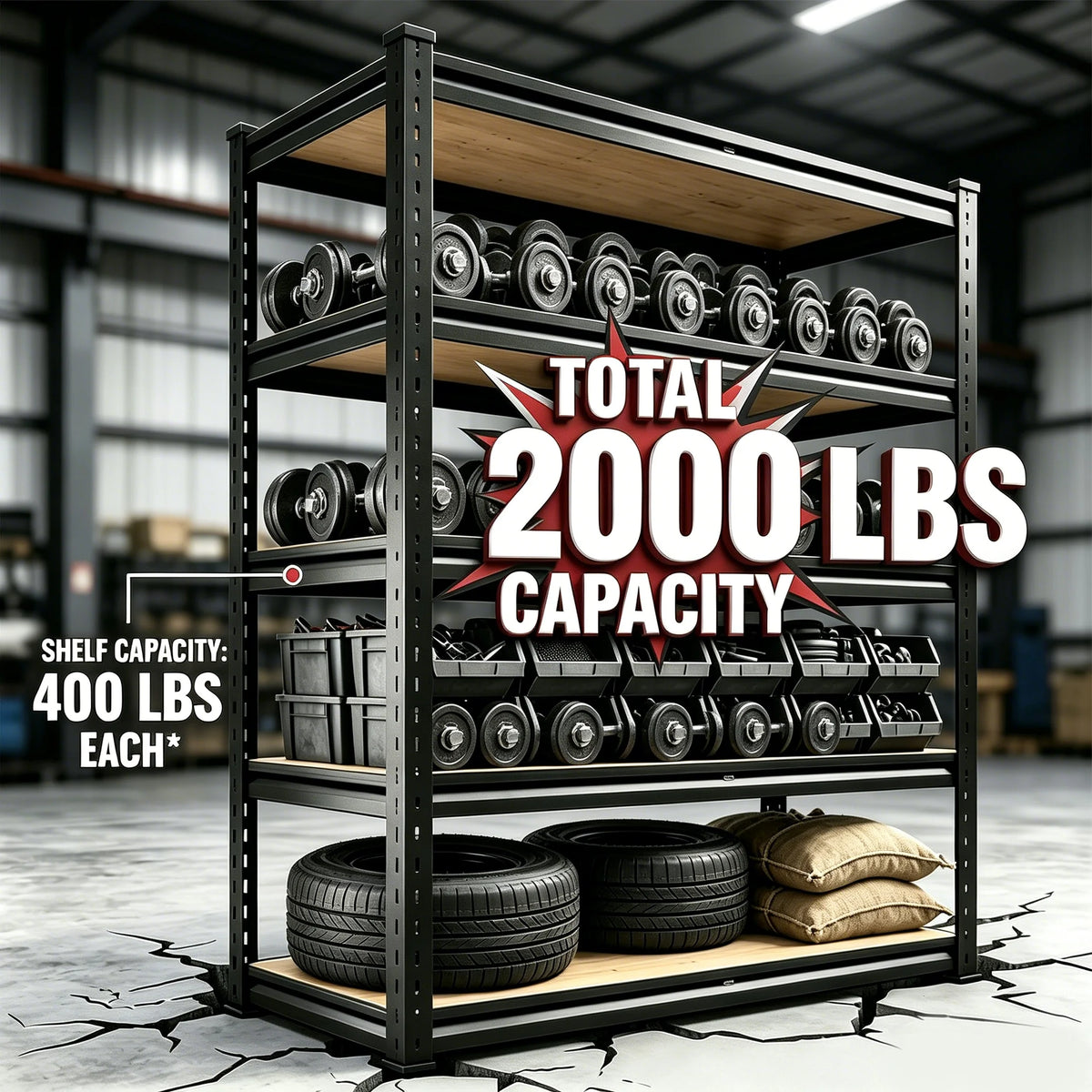 Heavy Duty Adjustable Metal Storage Rack With Five Shelves