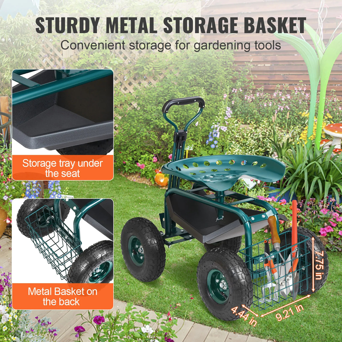 SucceBuy Garden Cart With Seat And Wheels 360 Degree Swivel