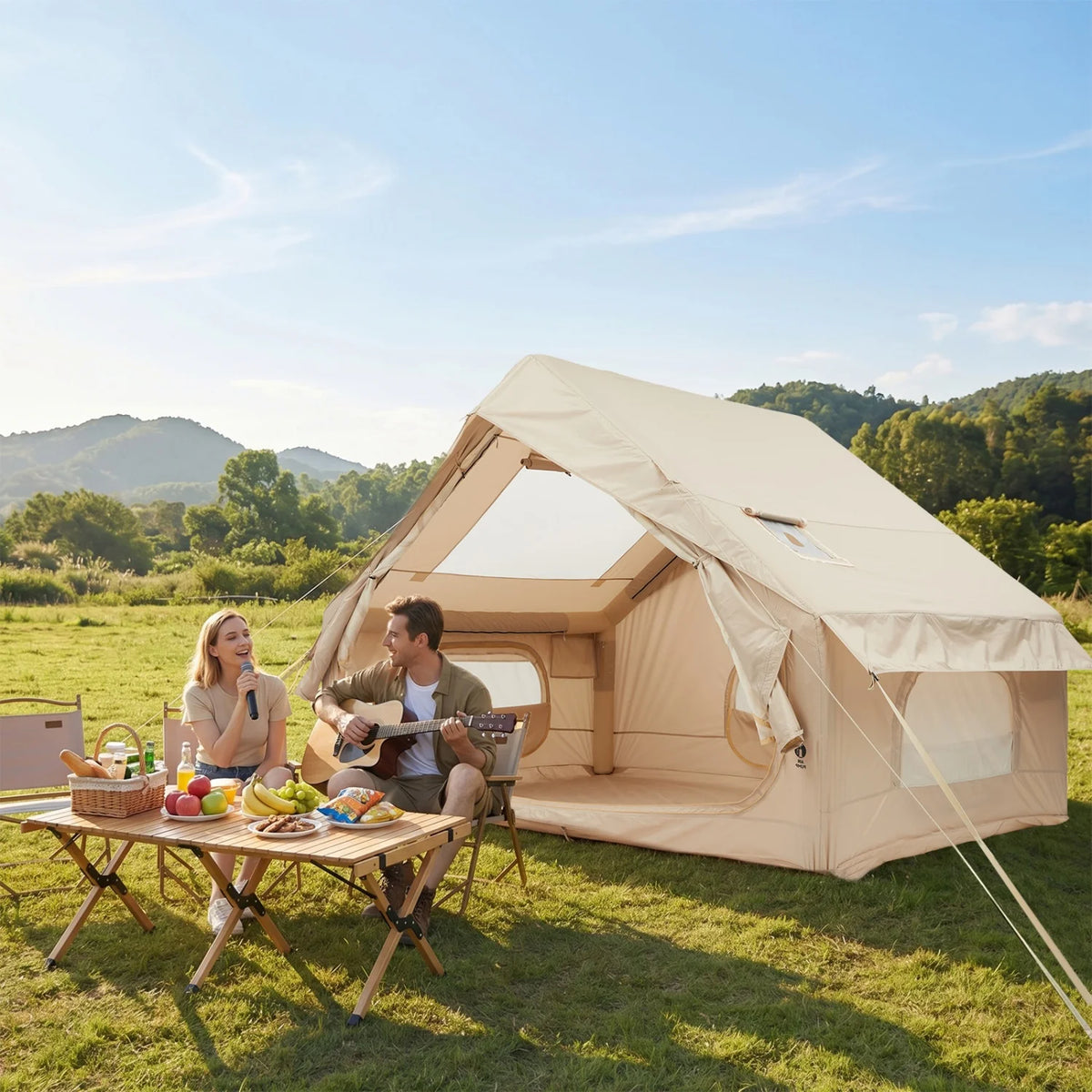 HiMISS Inflatable Camping Tent Waterproof Oxford Shelter With Stove Jack