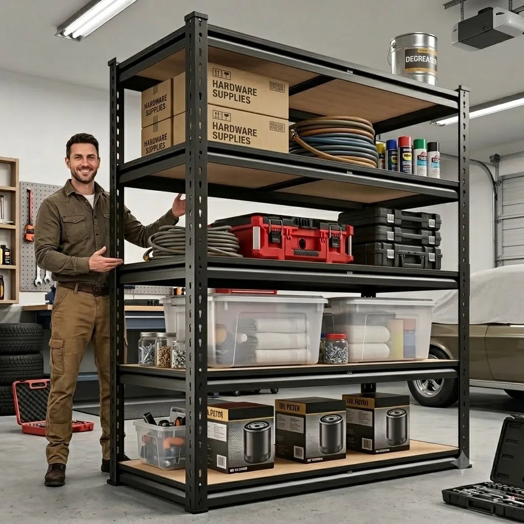 Heavy Duty Adjustable Metal Storage Rack With Five Shelves