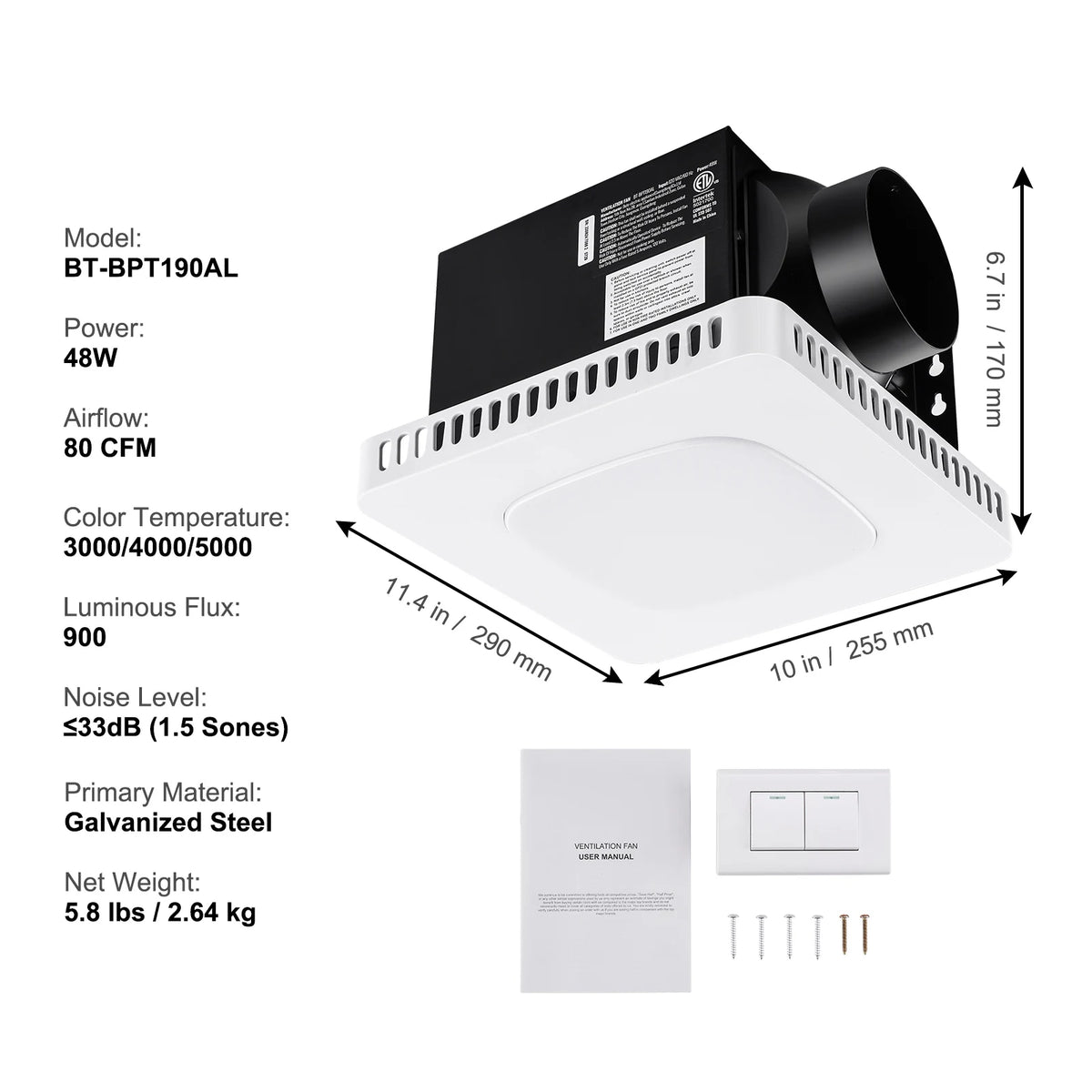 SucceBuy Bathroom Exhaust Fan 80 110 CFM High Efficiency Ventilation