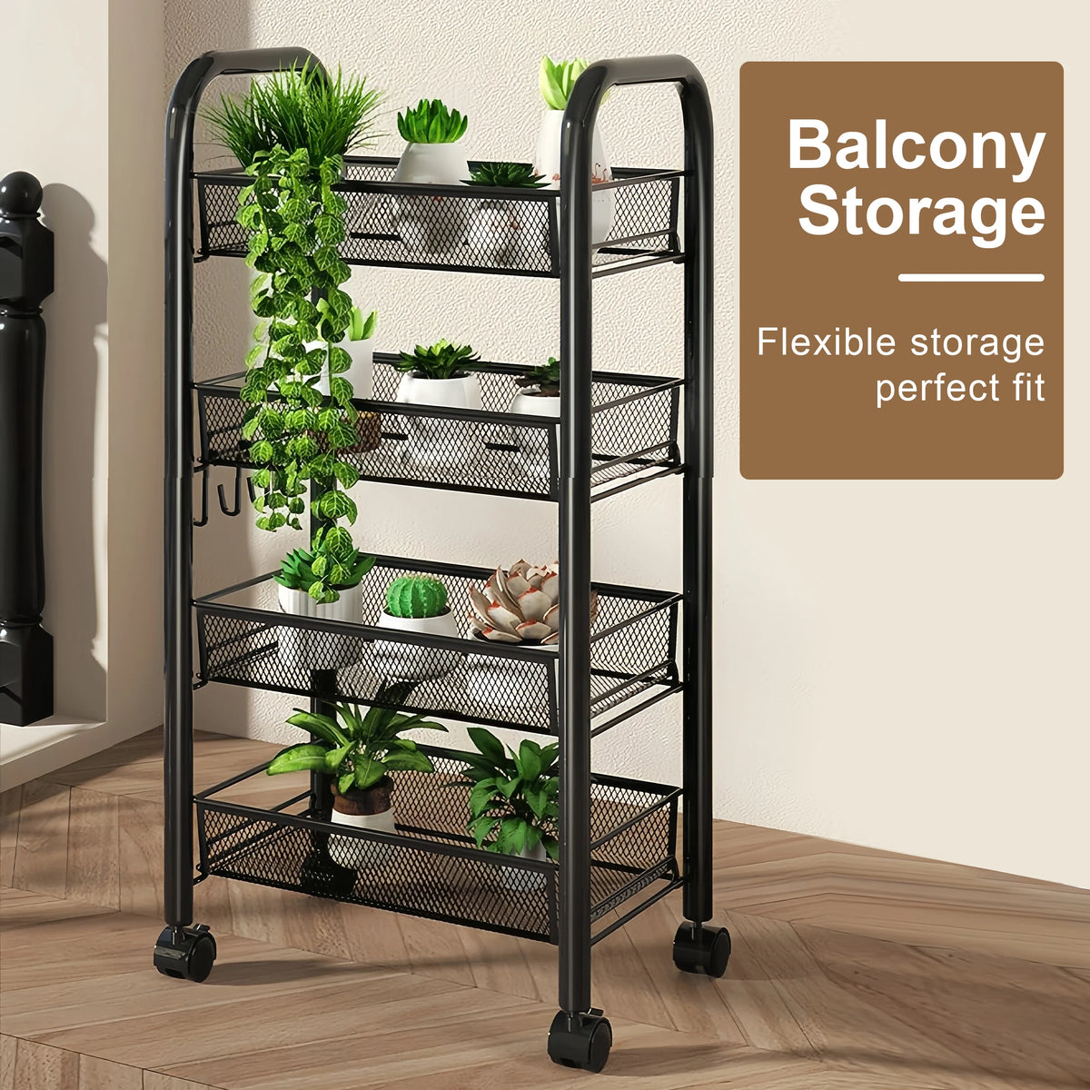 Multilayer Metal Kitchen Storage Cart With Wheels And Stackable Design