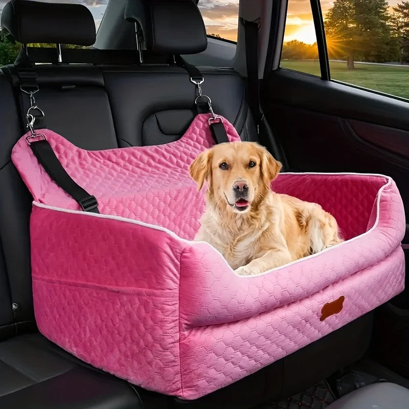 Dog Car Seat Booster Cushion with Memory Foam - Secure Strap Installation, Thick Padding & Storage Bag - Heavy-Duty Travel Bed for Large/Medium Dogs up to 24.95 KG or 2 Small Dogs - Washable Car Seat Protector - Gray Pet Vehi