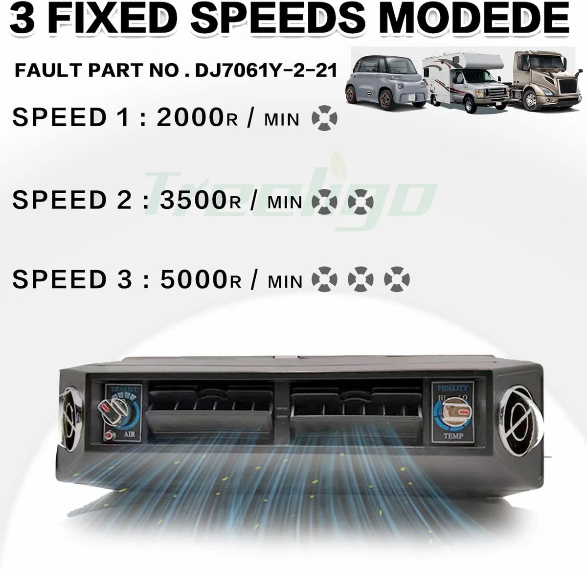 Treeligo 2026 Parking Air Conditioning Electric Car Air Conditioner 12V Fan For Automotive Truck Camper Van Bus Boat Excavator