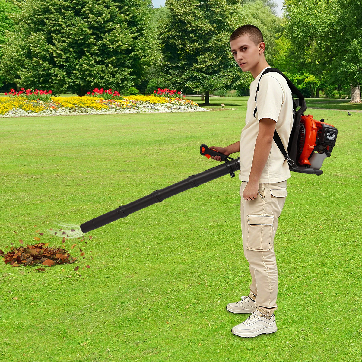 42.7cc 2‑Stroke Manual Pull Start Garden Blower, 720m³/H Airflow High Speed Outdoor Debris Clearing Machine, 8.07kg Backpack Engine‑Powered Leaf Blower, Portable Snow and Leaf Cleaning Equipment