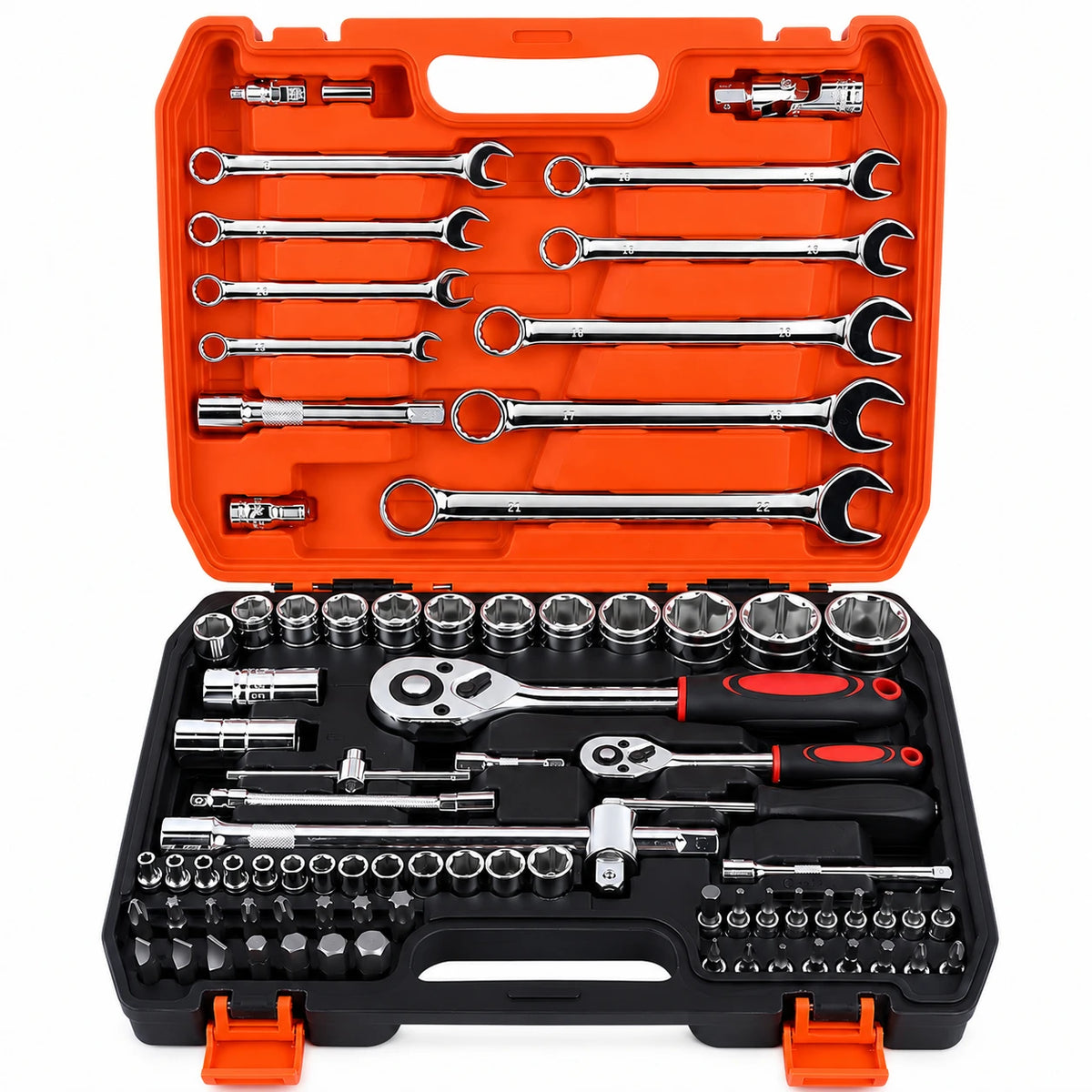Complete Socket Wrench Tool Kit with Portable Carry Storage Box, All-in-One Household Hand Hardware Combination Tools, Multi-Functional Repair Tool Set for Furniture Assembly, Appliance Fixing, Bicycle & Auto Daily DIY Mainte