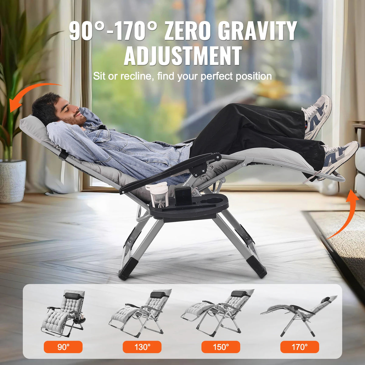 Zero Gravity Recliner Chair With Cushion Footrest And Cupholder