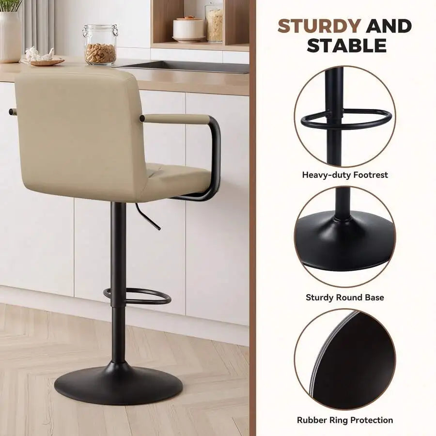 Adjustable Height PU Leather Swivel Bar Stools With Footrest