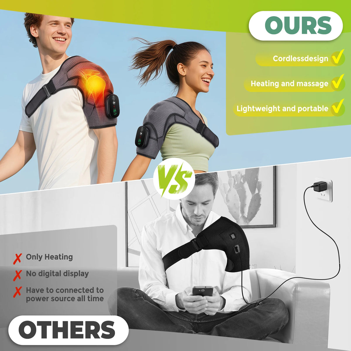 Hailicare Cordless Heated Shoulder Wrap Massager For Pain Relief