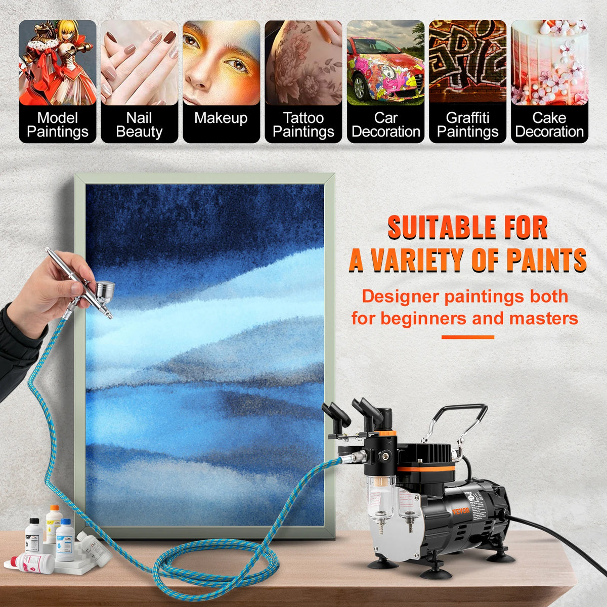 SucceBuy Professional Dual-Action Airbrush 120W Electric Spray Gun Air Brush Painting Set Art Nail Tattoo Makeup Model Sprayer