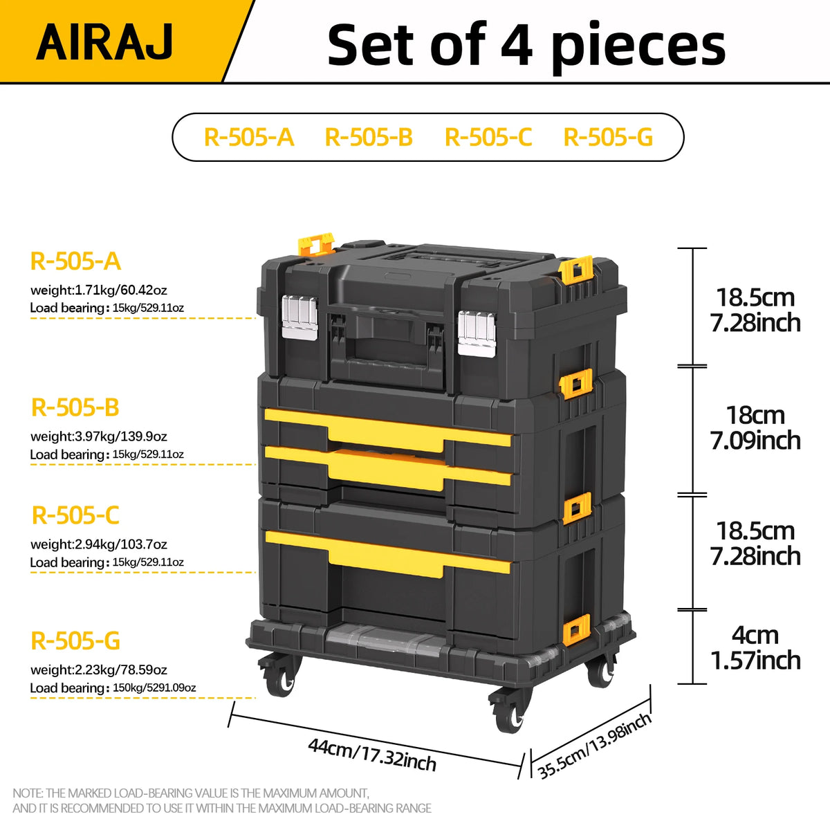 AIRAJ MultiFunctional Tier Stackable Rolling Tool Storage Box For Garage