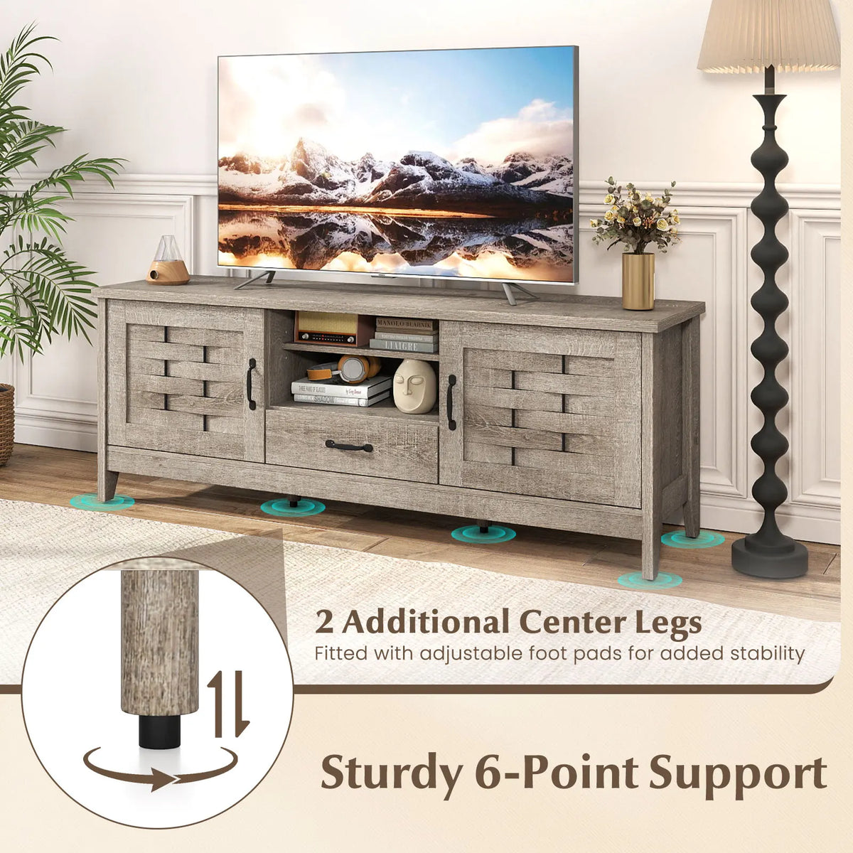 HOMASIS TV Stand With Woven Doors And Adjustable Shelves