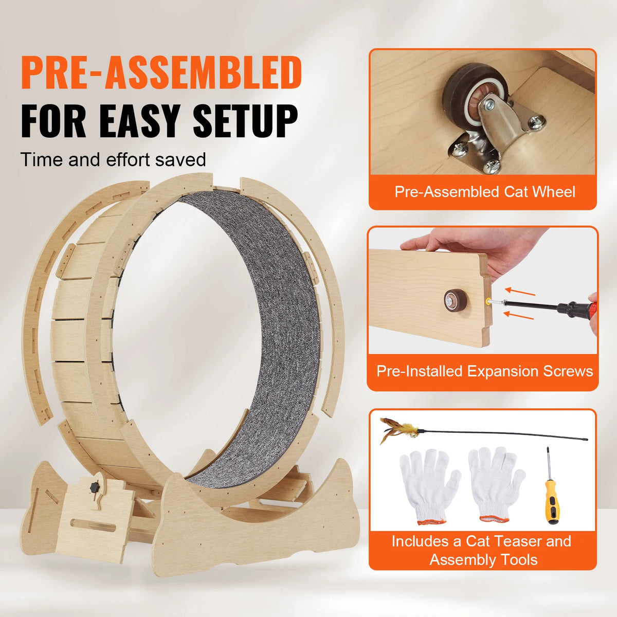 SucceBuy Large Wooden Cat Exercise Wheel With Detector Carpet