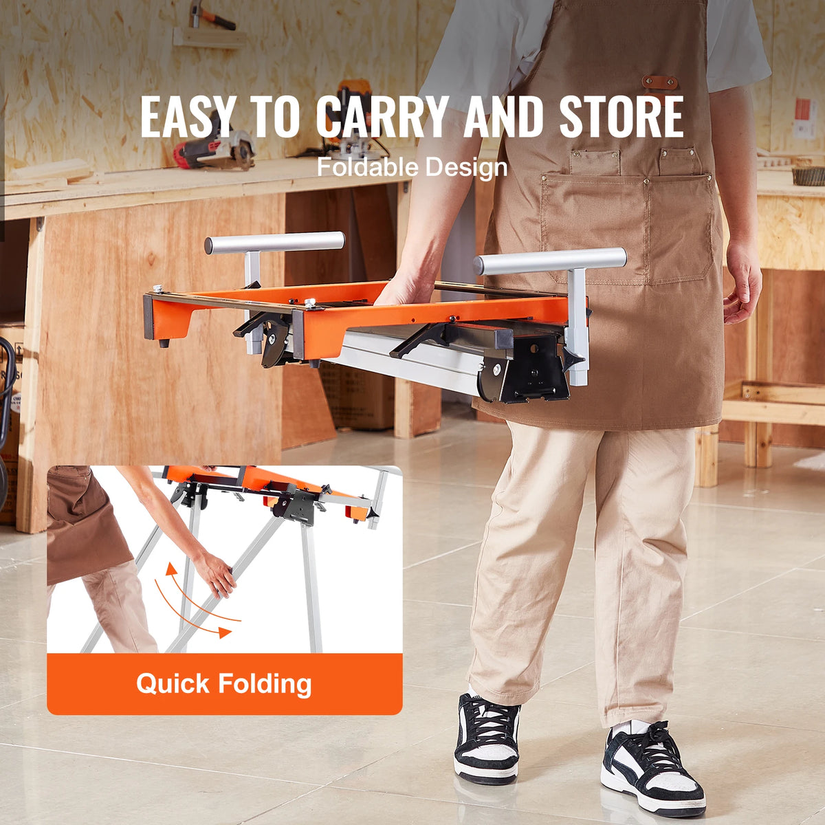 SucceBuy 300/330/550lbs Miter Saw Stand Load Capacity Steel Collapsible Stand Miter Saw w Brackets Clamps Adjustable Length