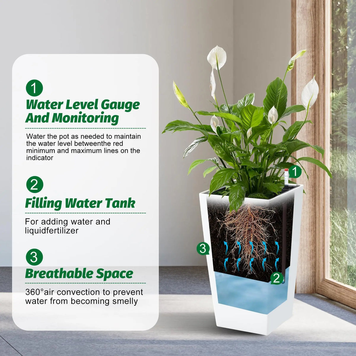 HiMISS Self Watering Tall Planter Pots With Drainage Design