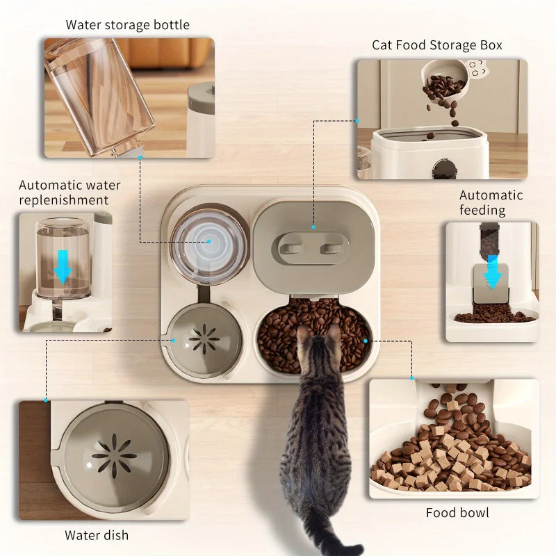 Spill Proof Automatic Pet Food Dispenser With Water Fountain