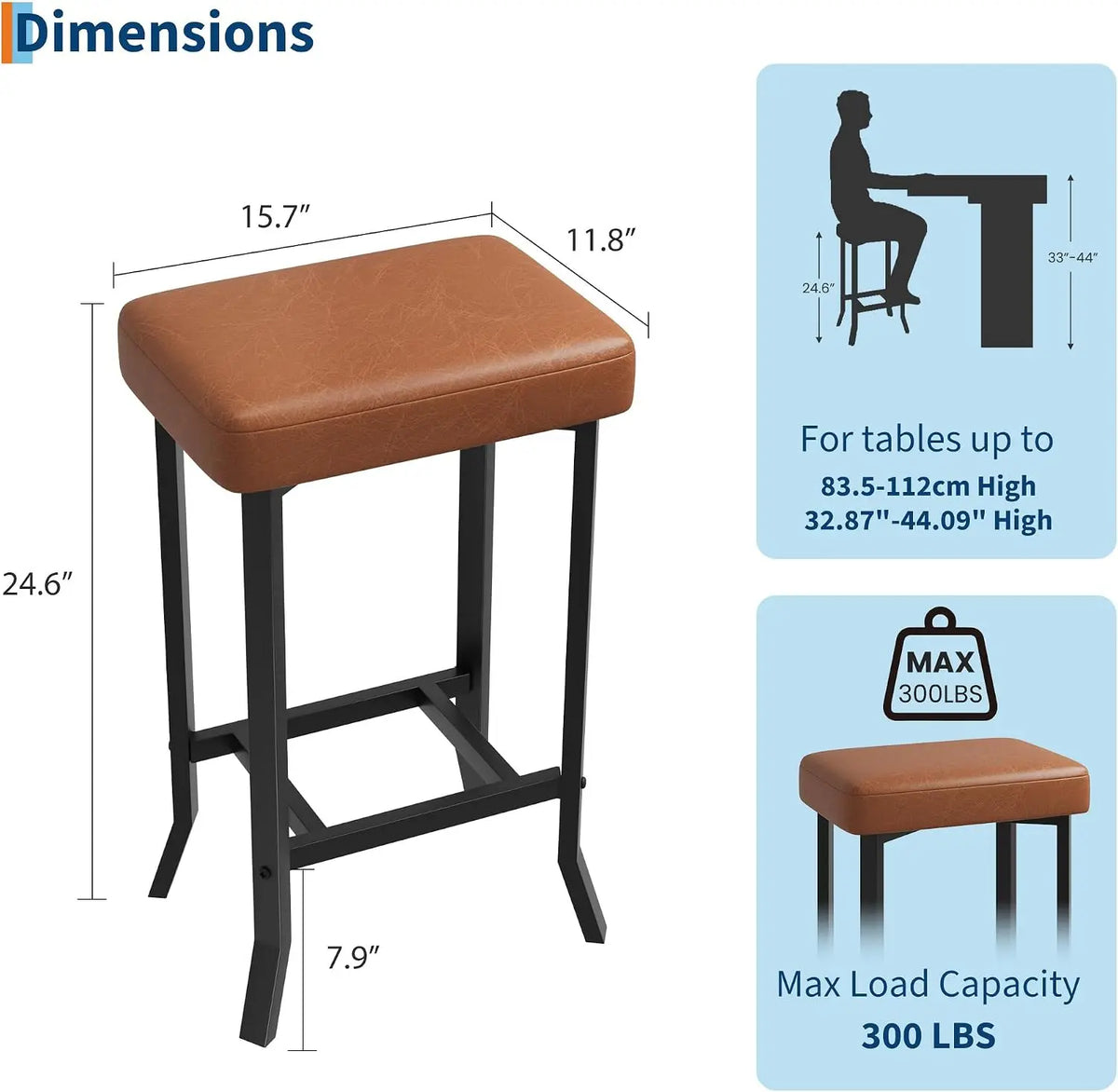 Modern Metal Frame PU Leather Counter Height Bar Stools With Footrest